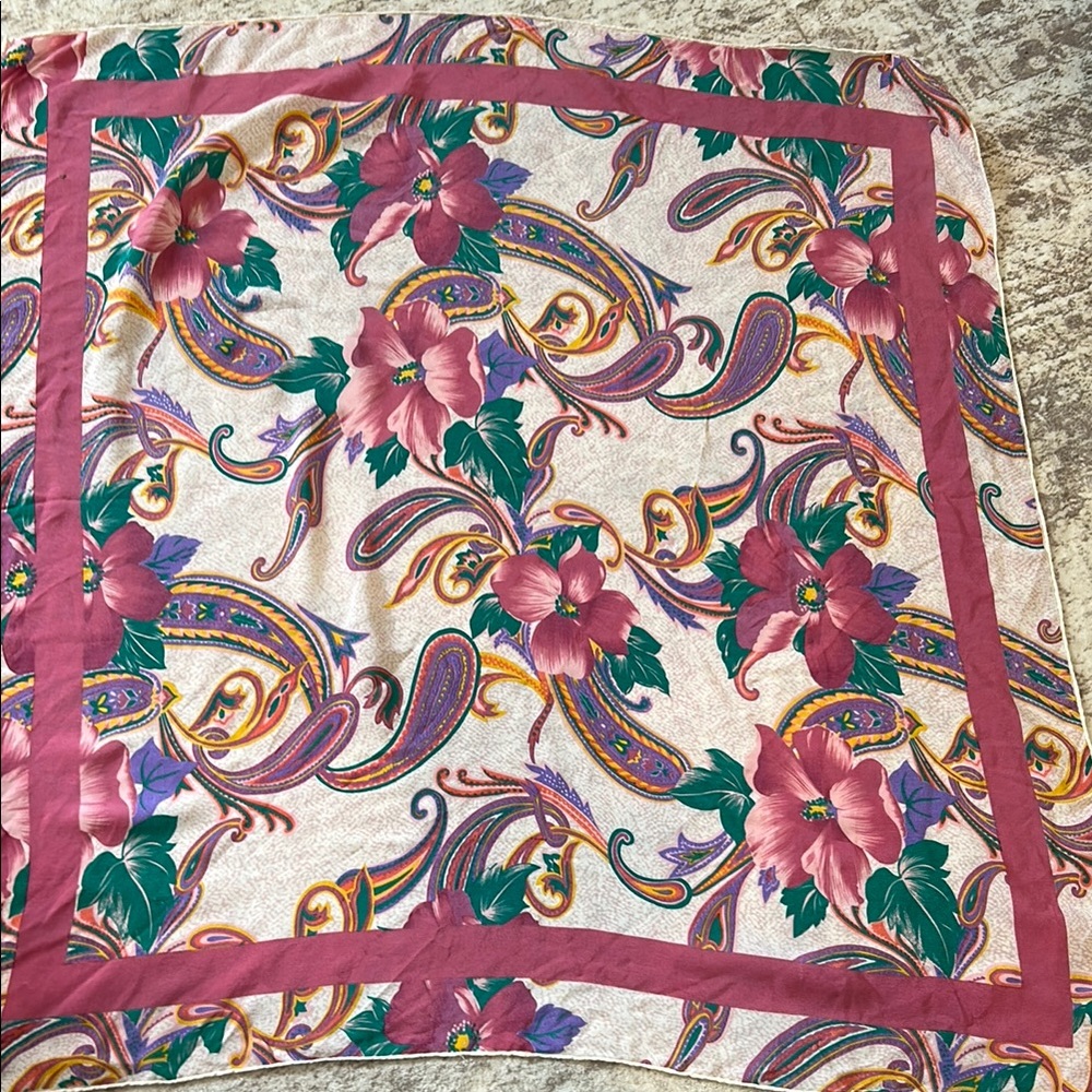 Vintage silk paisley, floral, hibiscus, Floral Paisley Scarf